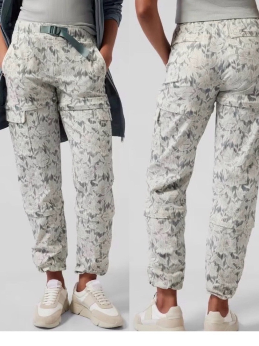 Printed Utility Jogger Pants - Light Green Floral